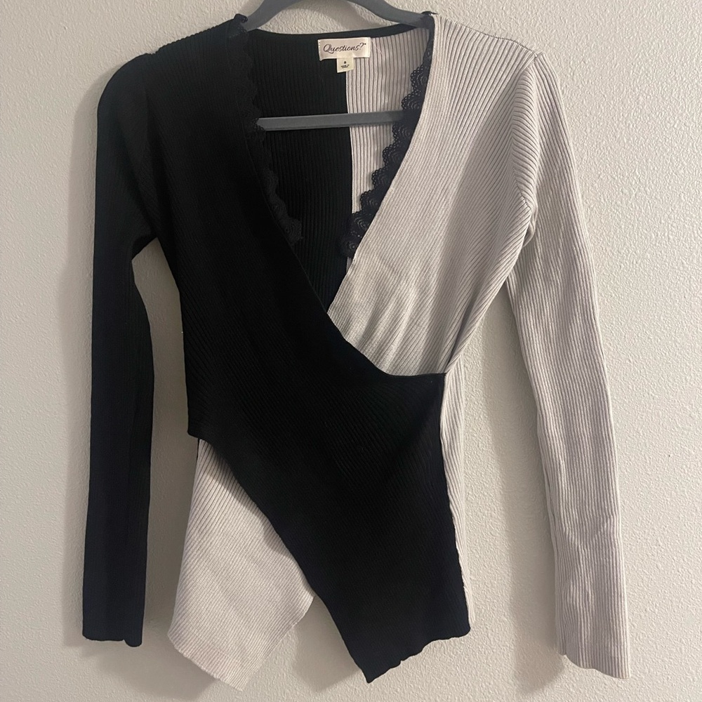 Sexy Black and grey Long Sleeve sweater Top